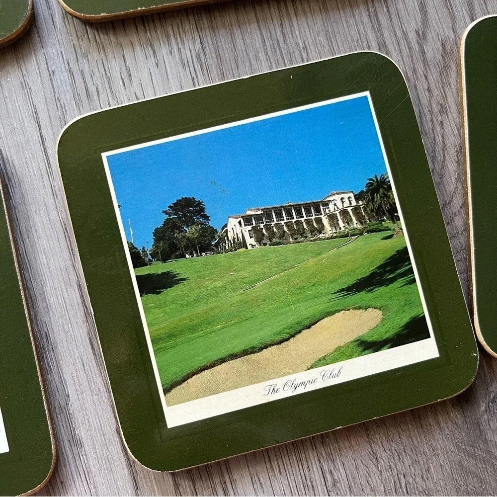 Vintage CloverLeaf USA Golfing Square Coasters Varying Golf Courses 4X4 Cork